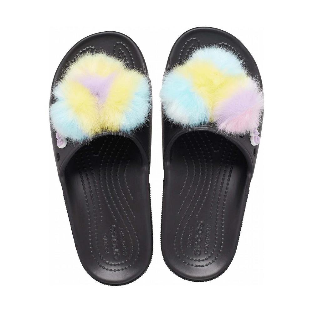 Black Men's Crocs Classic Fur Sure Slides | NZ 1282ILHS